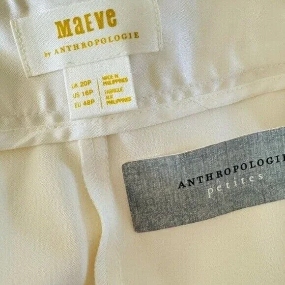 ANTHROPOLOGIE Maeve Satin Parachute Jogger Pants Ivory Size 16P NEW